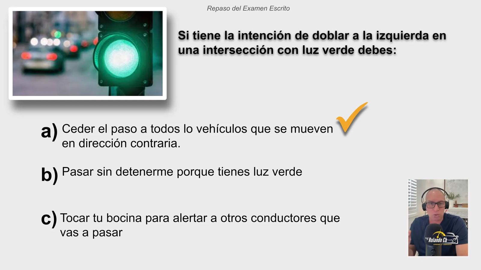 Ejercicio de preguntas sobre reglas de tránsito para examen práctico