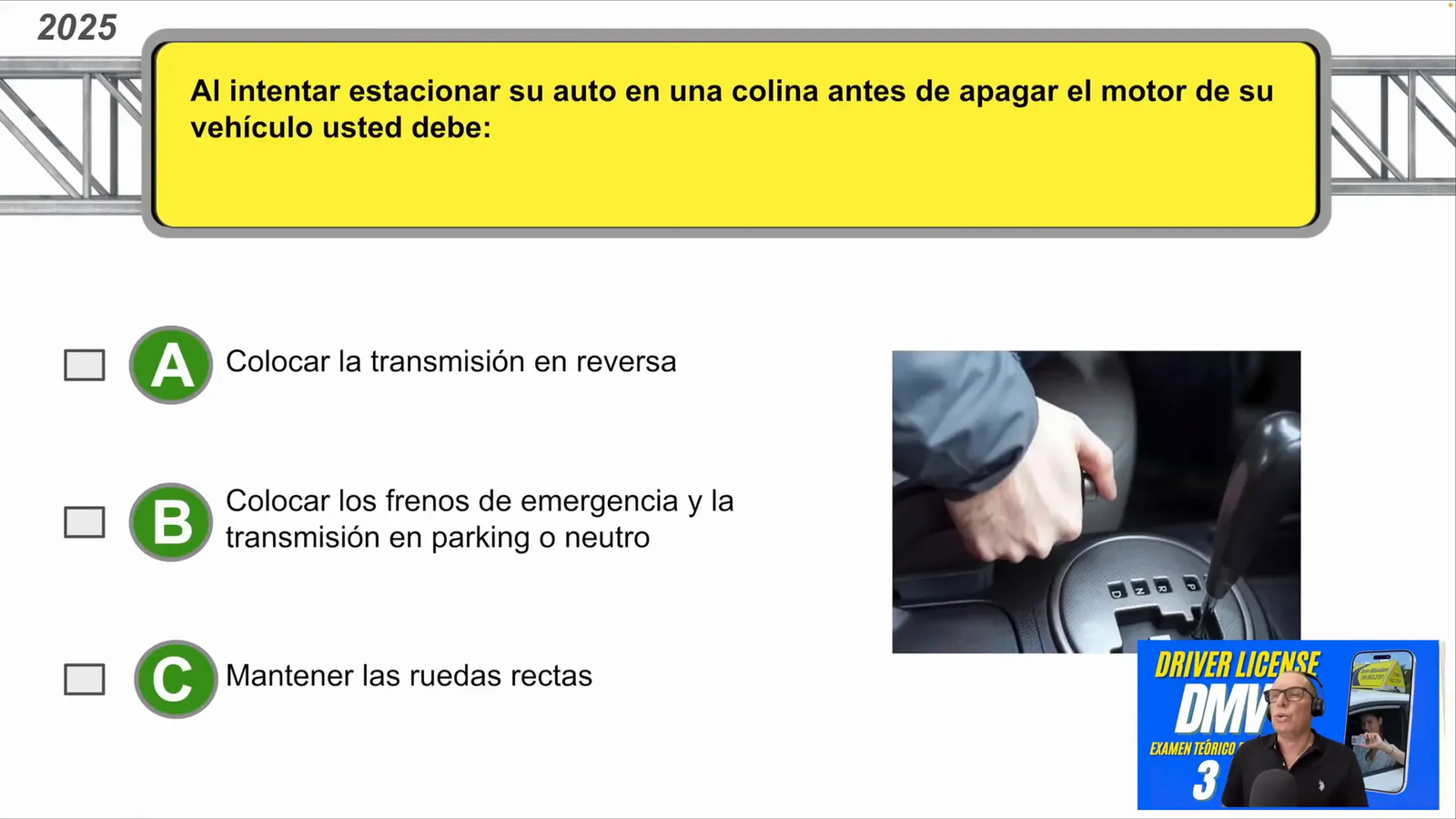 Procedimiento correcto para estacionar en colina con freno de mano