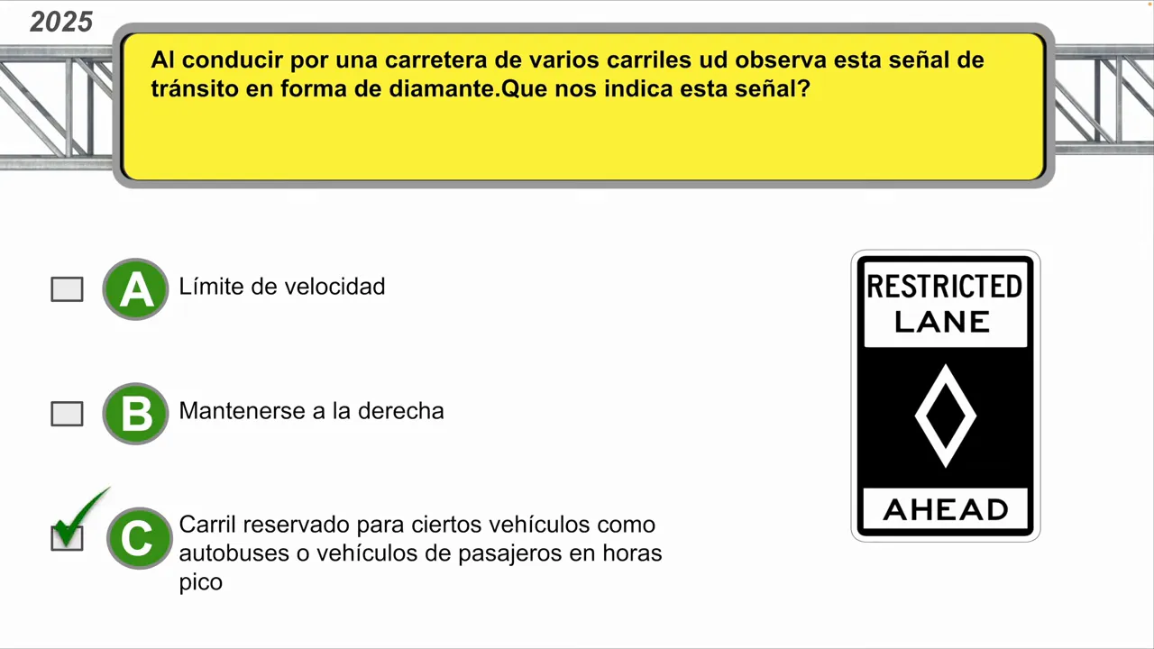 Señal rombo que indica carril reservado durante horas pico
